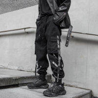 สไตล์ Techwear ผู้ชายกางเกงคาร์โก้ฮิปฮอปสตรี High Street Jogger ชายกางเกงริบบิ้นกระเป๋ากางเกงฮาเร็มสำหรับชาย