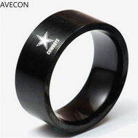 AVECON แหวนเรียบสไตล์ยุโรปและอเมริกาแหวนเหล็กไททาเนียมสุภาพบุรุษรูปคาวบอยดัลลัสแหวนกว้าง8มม.