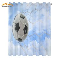 Sports Window Curtains Soccer Ball Goal with Cloudy Sky Summertime Outdoor Activities Sporting Living Room Bedroom Decor Curtain