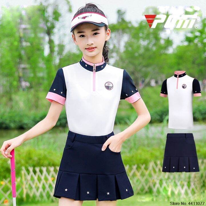 teenager-girls-golf-skirts-set-short-sleeve-breathable-shirt-pleated-skirt-children-quick-dry-tennis-badminton-wear-d0785