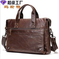 [COD] Wholesale genuine leather mens bag business briefcase top layer cowhide shoulder Messenger