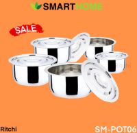 ชุดหม้อแขกสแตนเลส SMARTHOME  พร้อมฝาปิด 5 ใบ/ชุด SM-POT06 ขนาด15-23CM