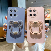 เคสนิ่ม Realme11 4G 5G Realme 11 NFC คลาสสิกดีไซน์หรูขอบตรงที่จับที่ตั้งรูปหมีน่ารักเคสโทรศัพท์ยางนิ่ม Realme Realme 11 NFC 11 4G 5G เคสครอบโทรศัพท์ยึด