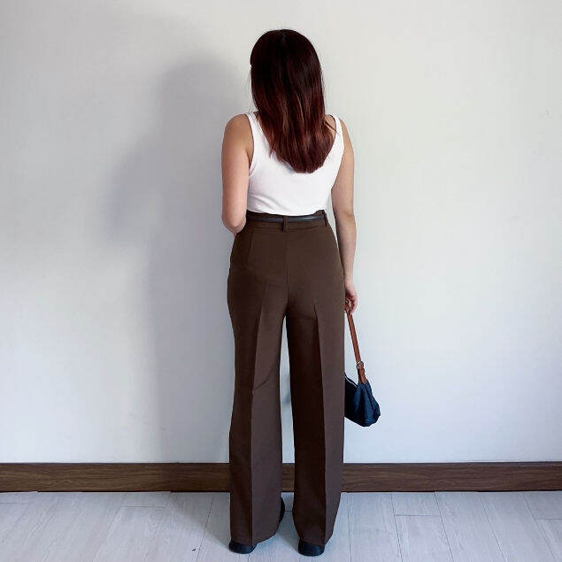 bean-trousers-i-กางเกงขายาวเอวสูงโกงความสูง-กางเกงเอวสูงพลัสไซส์-กางเกงสีพื้นมินิมอล-สไตล์เกาหลี-ขายาวเข้ารูปลูกคุณ