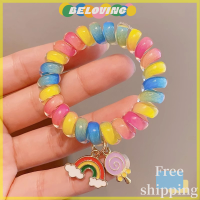 Beloving สายคล้องคอโทรศัพท์สีรุ้งสำหรับสีลูกอมที่รัดผมหางม้าเป็นของขวัญสำหรับปาร์ตี้เครื่องประดับผมขดลวดเกลียว