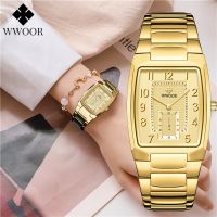 WWOOR 2022 New Gold Women Watches Creative Steel Womens Bracelet Wrist Watches Ladies Square Waterproof Female Relogio Feminino