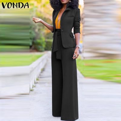 Vonda เสื้อเบลเซอร์ลําลอง แขนยาว สีพื้น และกางเกงขายาว สําหรับผู้หญิง