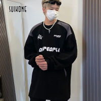 Suikone INS เสื้อกีฬาคอกลมสำหรับทั้งหญิงและชายอเมริกันวินเทจเสื้อยืดพิมพ์ลายแขนยาว