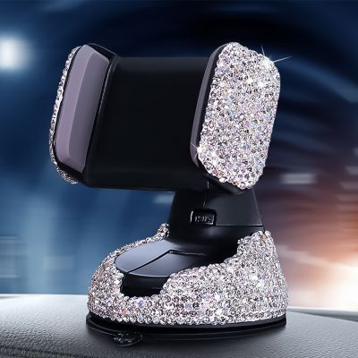 Diamond Bling Car Cell Phone Holder Girl Rhinestone Crystal Mount Universal Fit Mobile Holder Car Interior Accessories for Women
