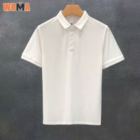 WOMA เสื้อโปโลชาย เสื้อโปโลผู้ชายสีทึบบางพอดีแขนสั้นผู้ชายปุ่มปกด้านบนแขนสั้นผู้ชาย