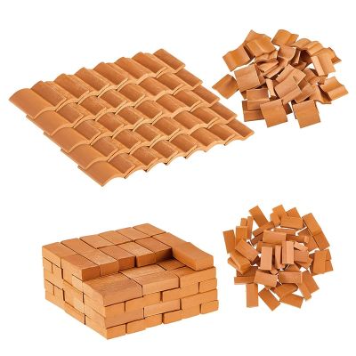 200Pcs Mini Bricks&amp;Roof Tiles Model Building Set Fake Red Bricks Landscaping Bricks Dollhouse DIY Garden Accessories