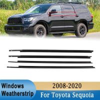 For Toyota Sequoia 2008-2020  4Pcs Outer Door Window Glass Weatherstrip Rubber Belt Moulding Trim Sealing Front Rear Black Decorative Door Stops