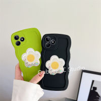 ปลอก เคส RealmeC51 RealmeC53 Realme C51 C53 NFC เคสโทรศัพท์ ดีไซน์ใหม่น่ารักซิลิโคนสีลูกกวาดขอบคลื่นลูกใหญ่กันกระแทกปกอ่อนพร้อมขาตั้งดอกทานตะวัน Case 2023