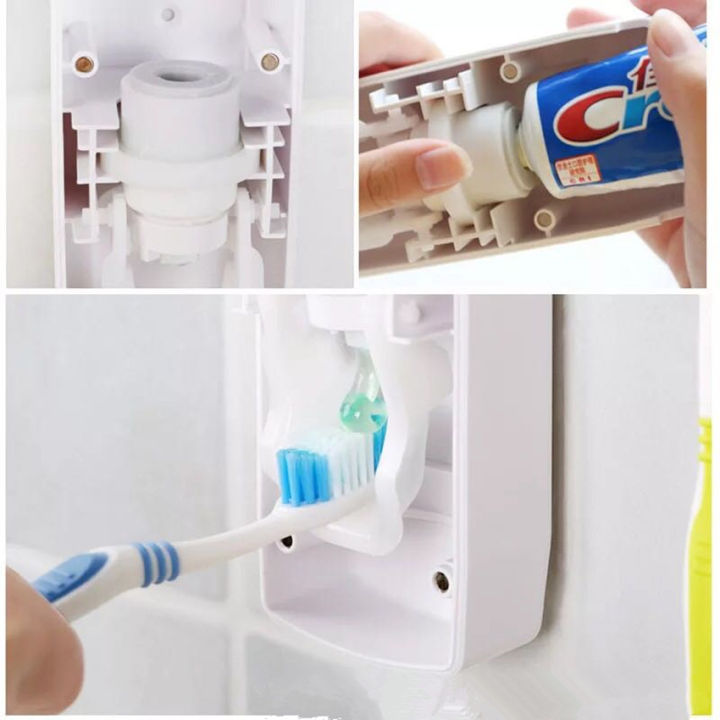 ที่บีบยาสีฟัน-เครื่องบีบยาสีฟันอัตโนมัติบีบยาสีฟัน-ที่แขวนแปรงสีฟัน-1-ชุดมี-ที่บีบยาสีฟันอัตโนมัติพร้อมที่แขวนแปรง-สีขาวหรือฟ้าสีที่มี-รุ่น-no-01061