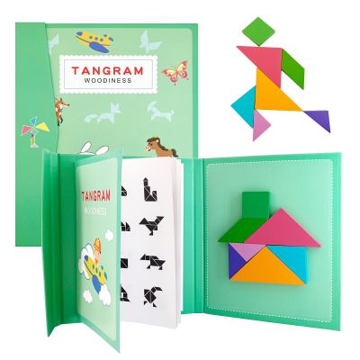 ปริศนา3D แม่เหล็กยอดนิยมรูปทรงเรขาคณิตกระดานจิ๊กซอ Tangram เด็กของเล่นไม้เพื่อการศึกษาเกมมอนเตสซอรี่