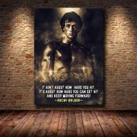 โปสเตอร์เพาะกายมวย Rocky Balboa ผ้าใบวาดภาพสีดำและสีขาวรูปภาพศิลปะบนผนังตกแต่งห้องนั่งเล่นที่สร้างแรงบันดาลใจ