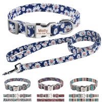 【LZ】 Pet Dog Leash Collars Set Nylon Lead Customized Personalized Puppy ID Name Small Medium Large Dogs Bulldog Durable