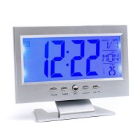 Voice Control Back-light LCD Alarm Clock Weather Monitor Calendar With Timer Sound Sensor Temperature Decor Desktop Table Clock