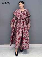 XITAO Dress Loose Women Print Folds Peter Pan Collar Dress