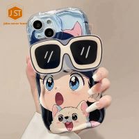 เคสโทรศัพท์โปร่งใสสาวน่ารักแฟชั่นลายการ์ตูนสำหรับ Samsung Galaxy A14ขนาด4G A24 A04E 4G A22 4G A32 4G 3D มีขาตั้งเคสด้านหลังนุ่มป้องกันการกระแทก