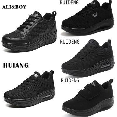 รองเท้าผ้าใบผู้หญิง สีดำล้วน แบรนด์ ALI&amp;BOY , HUIANG , RUIDENG1 , RUNNING ,RUIDENG2 น้ำหนักเบา สวมใส่สบาย ไซส์ 35-42