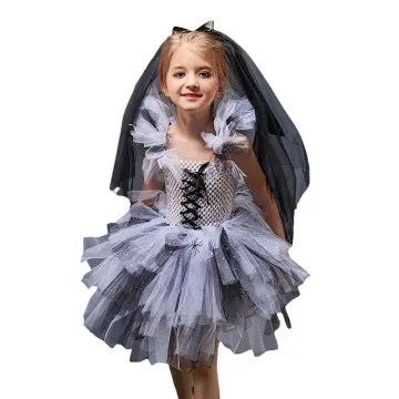 Ghost Bride Girls Halloween Costume Tutu Dress With Gloves Veil