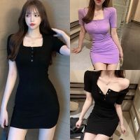 ﹍ Retro Style Women Square Collar Dress Bodycon Dress