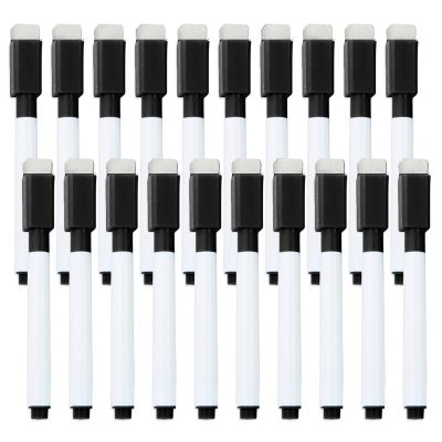 20PC Black Marker Pens Magnetic Whiteboard Dry Erase Pens Built InErasers Cap For Office Classroom Writing Supplies