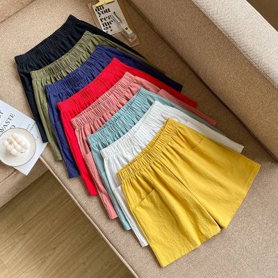 Cotton Linen Womens Shorts Summer Solid High Waisted Elasticity Shorts Thin Casual Gym Workout Plus Size Female Bottoms Fashion