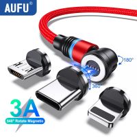 AUFU 540 Rotate Magnetic USB C Cable For Xiaomi IPhone 14 13 Pro Max 3A Fast Charging Wire Micro USB Magnet Charger For Samsung Cables  Converters