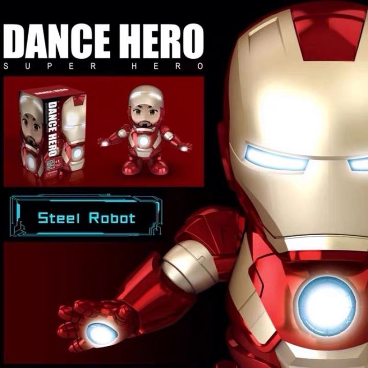 หุ่นยนต์ตุ๊กตาไอรอนแมนเต้น-มีไฟมีเสียงเพลงเต้นได้-สามารถเปิดหน้ากากให้เห็นหน้าคนได้รุ่น-155a-155b