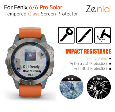 Zenia 2 ชิ้นฟิล์มป้องกันหน้าจอแบบเต็มสำหรับ Garmin Fenix 6 Pro/6X Pro Solar/6S Pro นาฬิกา HD 9 H 2.5D นิรภัยกระจกป้องกันการระเบิดป้องกันรอยขีดข่วนฟิล์ม Fenix6 Pro Fenix6X Pro Fenix6S Pro