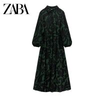 UR ZARA COS หูกระต่ายปกแขนยาวพิมพ์ลายย้อนยุคชุดเดรสเสื้อ Midi 5216263 Comfort