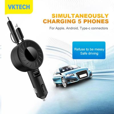 [Vktech] 3 In 1ที่ชาร์จแบตในรถสาย USB Quick Charger Mobil ตัวแปลงที่ชาร์ต USB เร็วแบบพับเก็บได้ชนิด C สำหรับไอโฟนโทรศัพท์แอนดรอยด์