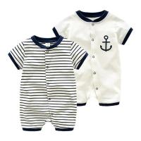 TOP☆0-18Months Baby bodysuit Summer Short Sleeves Baby Jumpsuit New Born Baby Infant Birthday Party Wedding Navy Style Summer Baby Clothes Gift