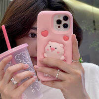 เคสโทรศัพท์ซิลิโคนหมูสีชมพูการบีบอัดลายการ์ตูน3D สำหรับ iPhone 15/14/13/12/11 Pro Max ปลอกฝาครอบด้านหลังกันกระแทกนิ่ม