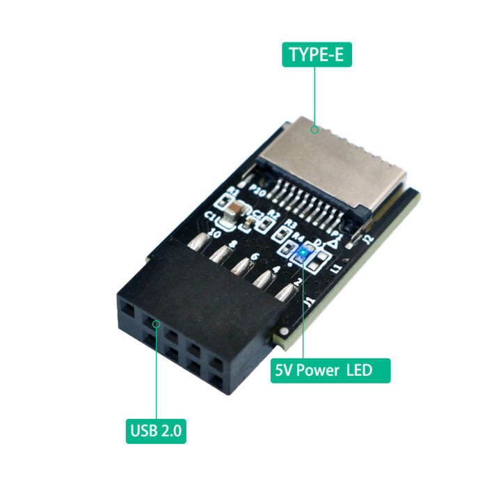 ส่วนหัวของแผงด้านหน้า-usb-9pin-2-0ไปยังอะแดปเตอร์ภายในประเภท-e-พร้อมไฟ-led-5v