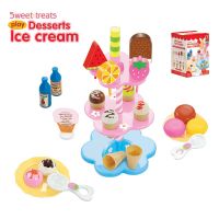 Pretend Play Kitchen Simulation DIY Ice Cream Cupcake Stand  Early Educational Game Plastic Toy For Children Kids Gift 22Pcs/Set