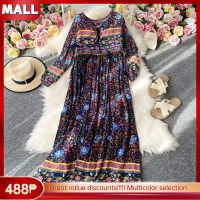 COD DSTGRTYTRUYUY Thailand Travel Shooting Ethnic Style Retro Swing Long Dress Bohemian Loose Floral Super Long Beach Holiday Dress