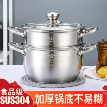 Steamer Pot/Soup Pot 304 Stainless Steel Household Extra-Thick Steamer  Steamer Buns Large Induction Cooker Gas Universal (Size : 34cm)