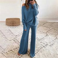 ✉ Nibesser 2pcs Pant Suits Women Pajamas Outfits Knitted Loose Casual Pullover Homewear Elastic Waist Autumn Winter Tracksuits