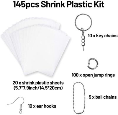 Heat Shrink Plastic Sheet Kit Shrinky Art Paper Hole Punch Keychains Pencils for Kids Creative Craft Xmas Gift Pendant