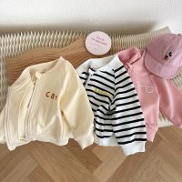 Lovely Baby Boy Girl Baseball Jacket 0-4Years Toddler Kids Long Sleeve Zipper Cartoon Pattern Striped Coat Active Spring Clothes