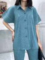 เพิ่มสีใหม่!! 2MUAY รุ่น GJO8652-9 เสื้อพลีทคุณภาพ THICK COLLAR SHORT SLEEVE PLEAT TOP 8 สี FREE SIZE