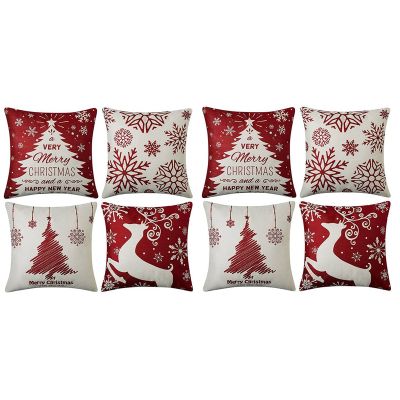 Christmas Pillow Covers 18X18 Set of 8,Farmhouse Christmas Decor for Home,Xmas Decorations Throw Cushion Case for Home