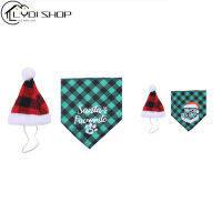 Adjustable Plaid Pet Saliva Towel Triangle Bibs With Christmas Hat Puppy Kerchief Accessories Pet Supplies