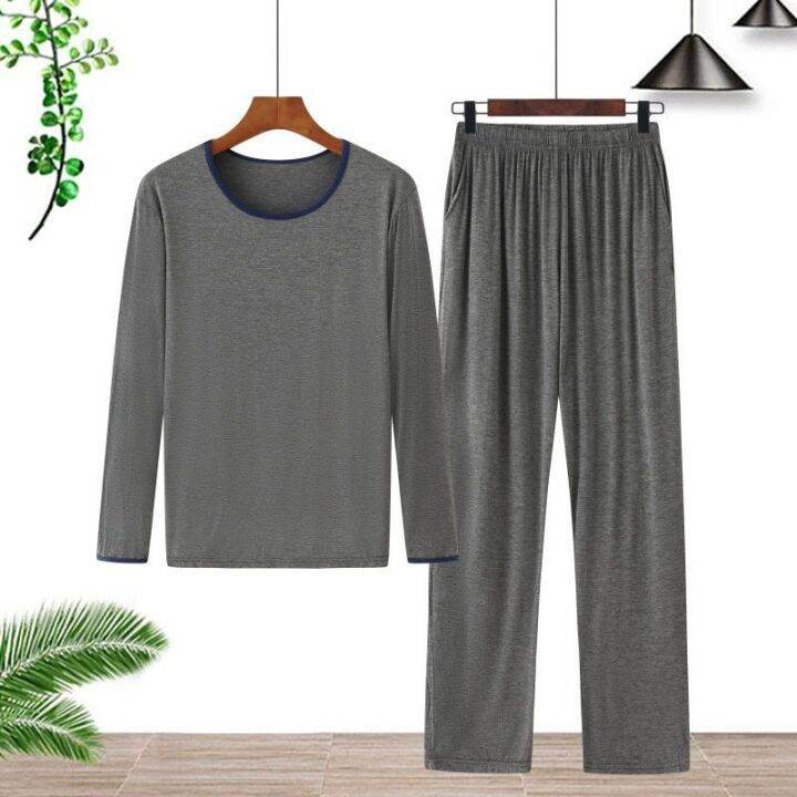 cod-mens-thin-modal-sleeve-trousers-color-size-round-neck-homewear-set