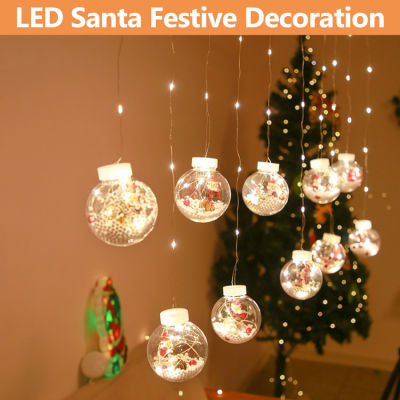 Wishing Ball Curtain Lights Christmas Santa Claus Curtain Light 8 Modes Led Window String Light For Wedding Party, Christmas Decorations