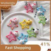 WUSUOGU 2 Packs 5Pcs/Pack เรซินพลาสติก คลิปรูปดาวห้าแฉก ลูกแมวสุนัข ที่จับผมหางม้าหวาน กิ๊บหนีบผม สีสันสดใส น่ารักน่ารักๆ เชือกมัดผม สาวๆ