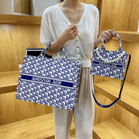 New Elegant Shoulder Bag Women Canvas Bag Large Capacity Tote Bag Letter Pattern Handbag Portable Pearl Chain Crossbody Bag